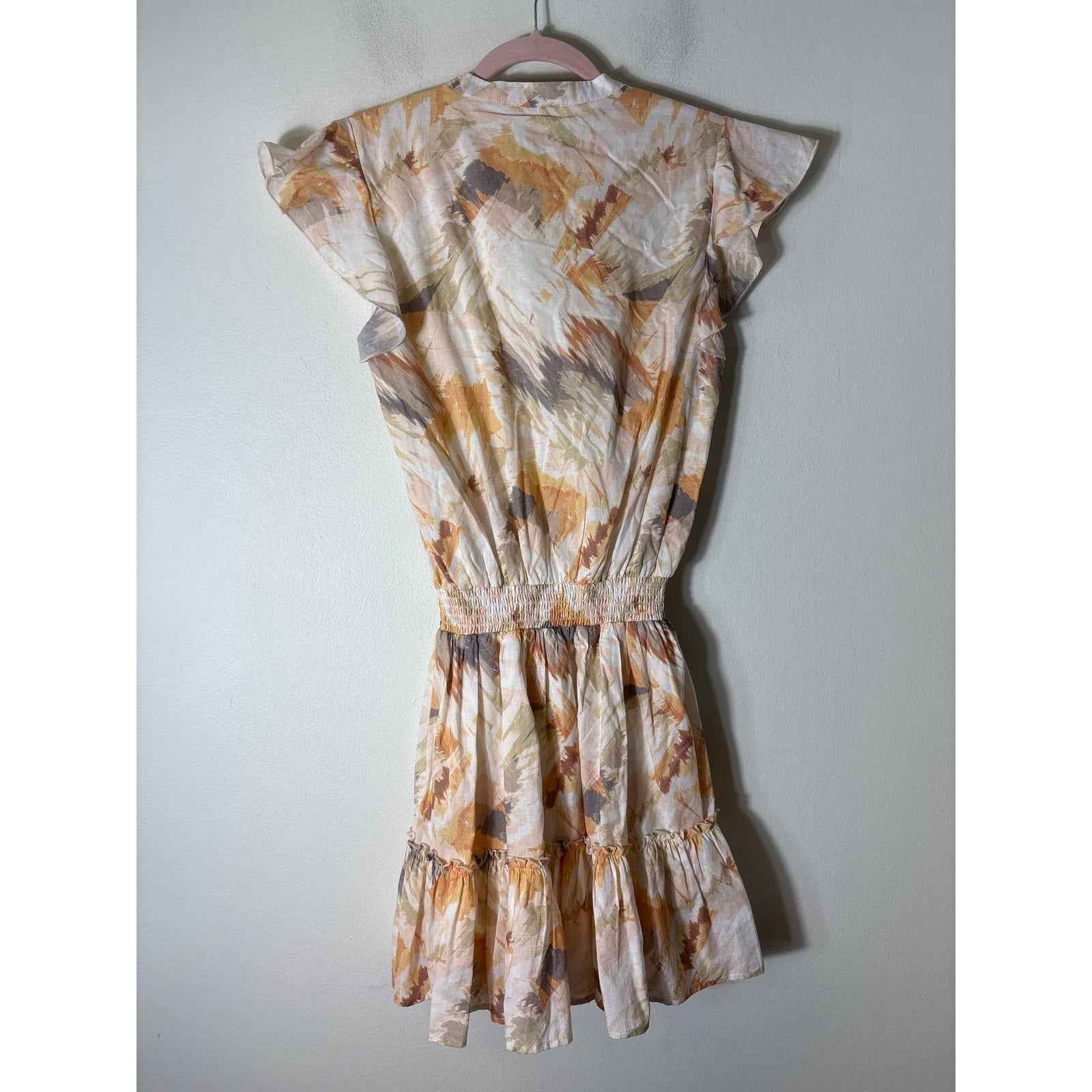 Tart Yellow Brush Stroke Flutter Sleeve Mini Dress Sz S