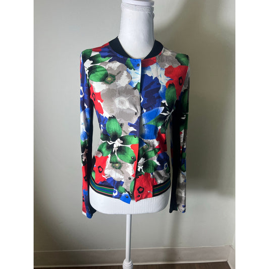 Riani Red Blue Floral Print Long Sleeve Pants Set Sz 4