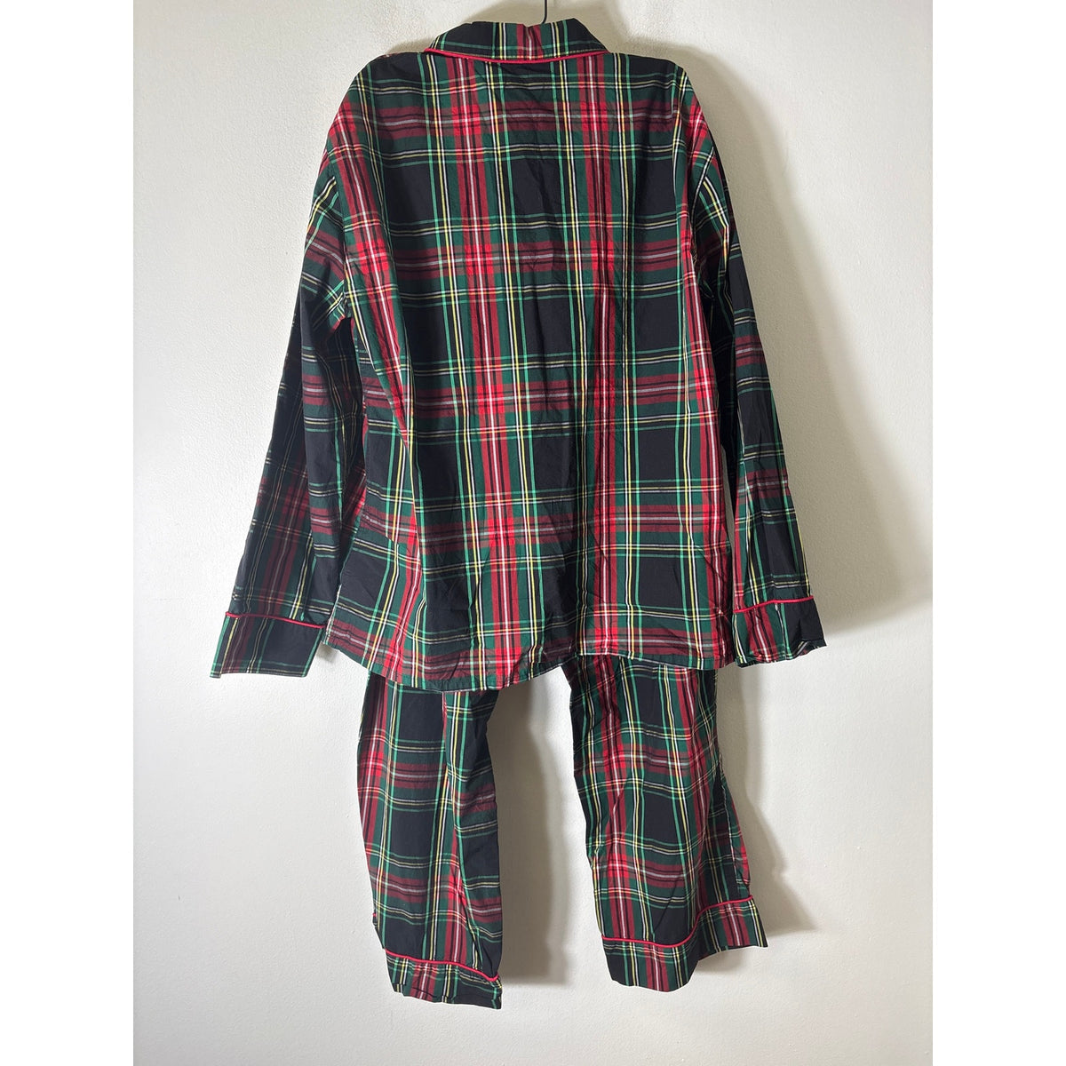 J. Crew Red and Green Plaid Long Sleeve PJ Pants Set Sz L