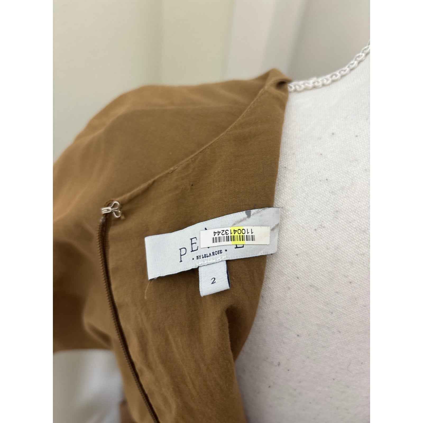 Pearl by Lela Rose Brown Cap Sleeve V-Neck Cotton Maxi Dress Sz 2
