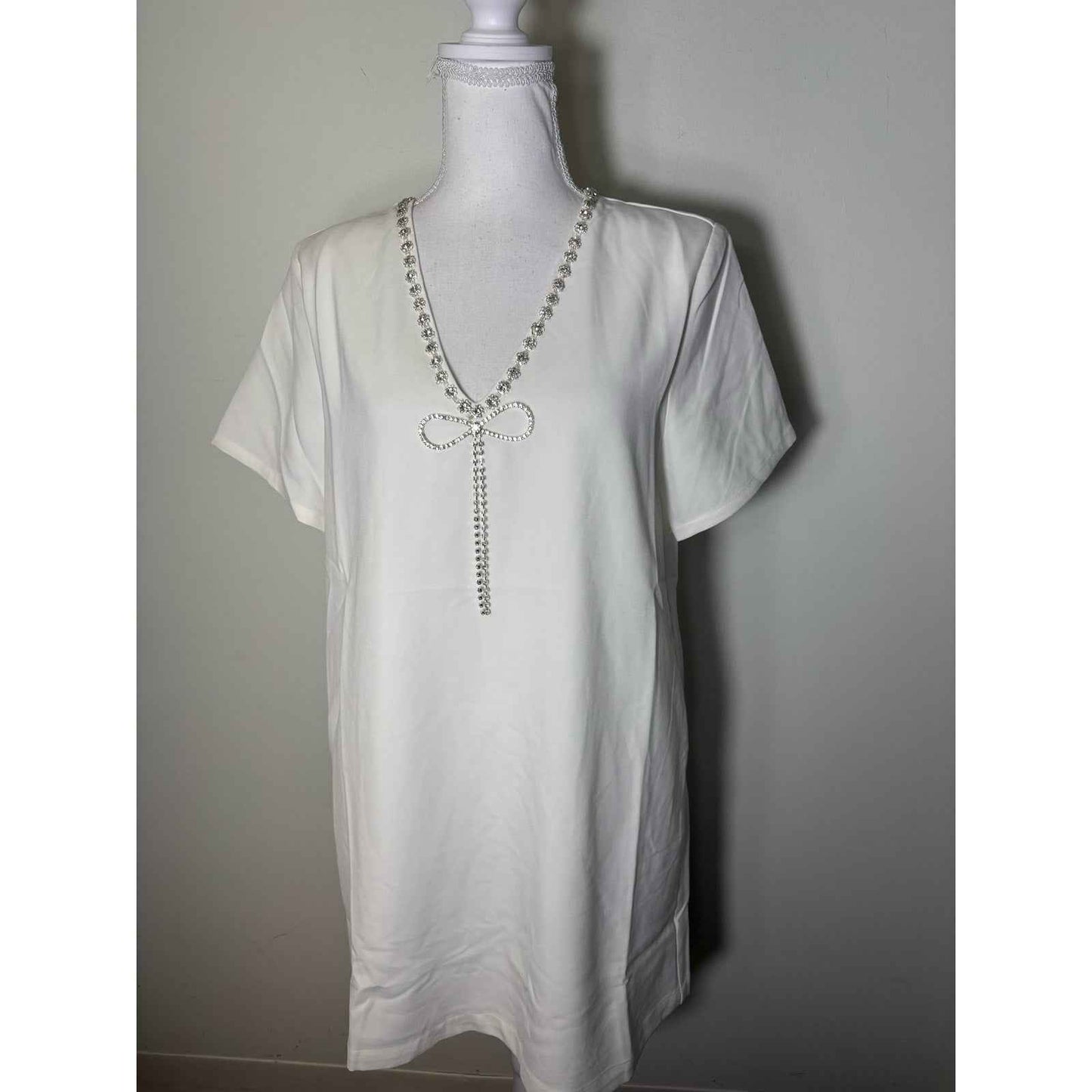 NWT Sugar Lips Off White Knee Length Short Sleeve Shift Dress Sz S