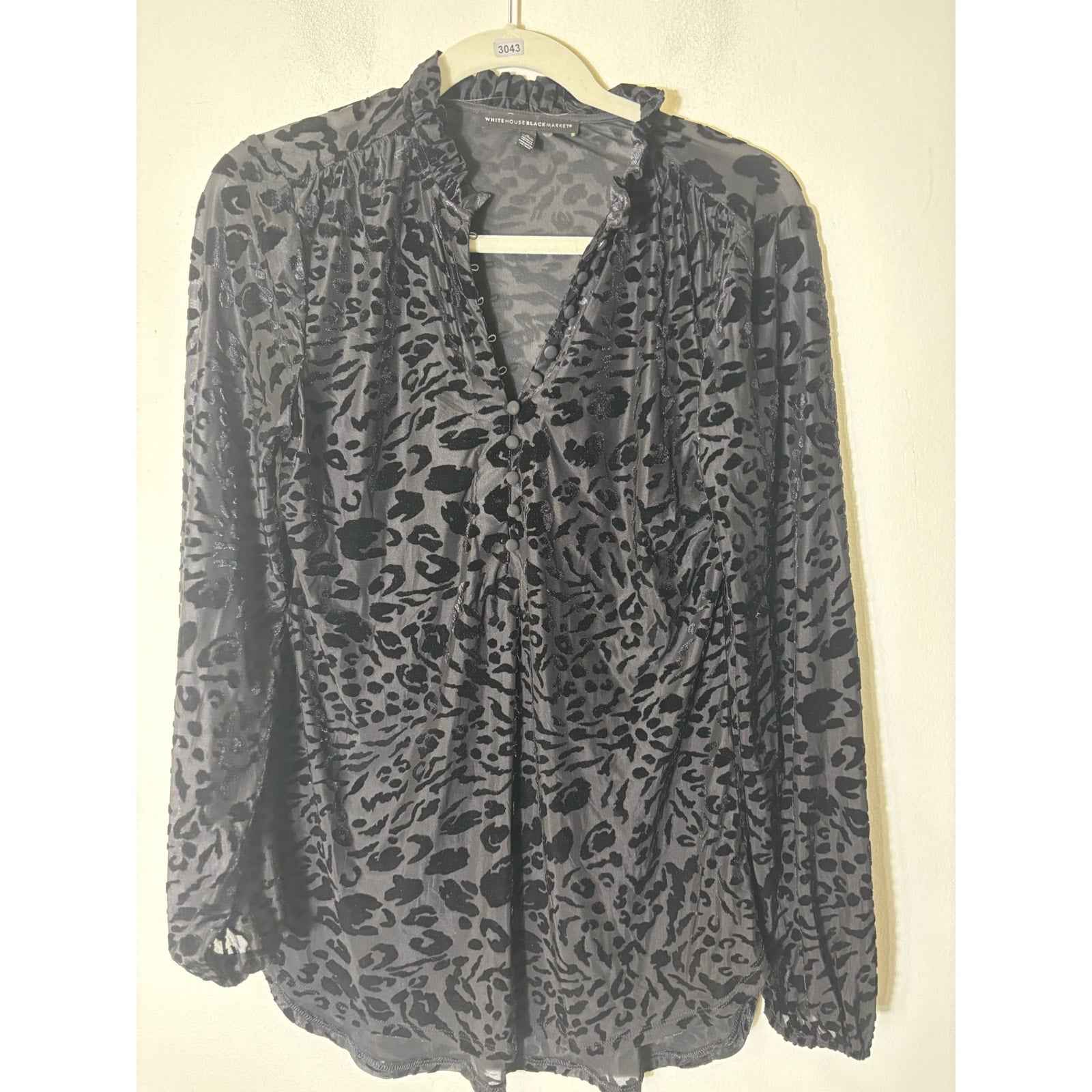 White House Black Market Black Mixed Media Semi Sheer Long Sleeve Top Sz S