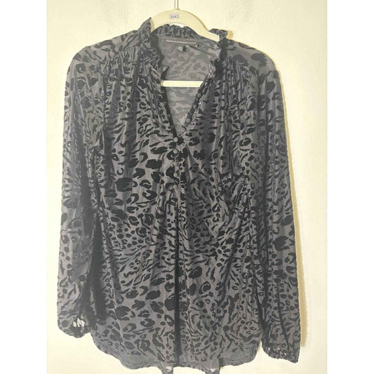 White House Black Market Black Mixed Media Semi Sheer Long Sleeve Top Sz S