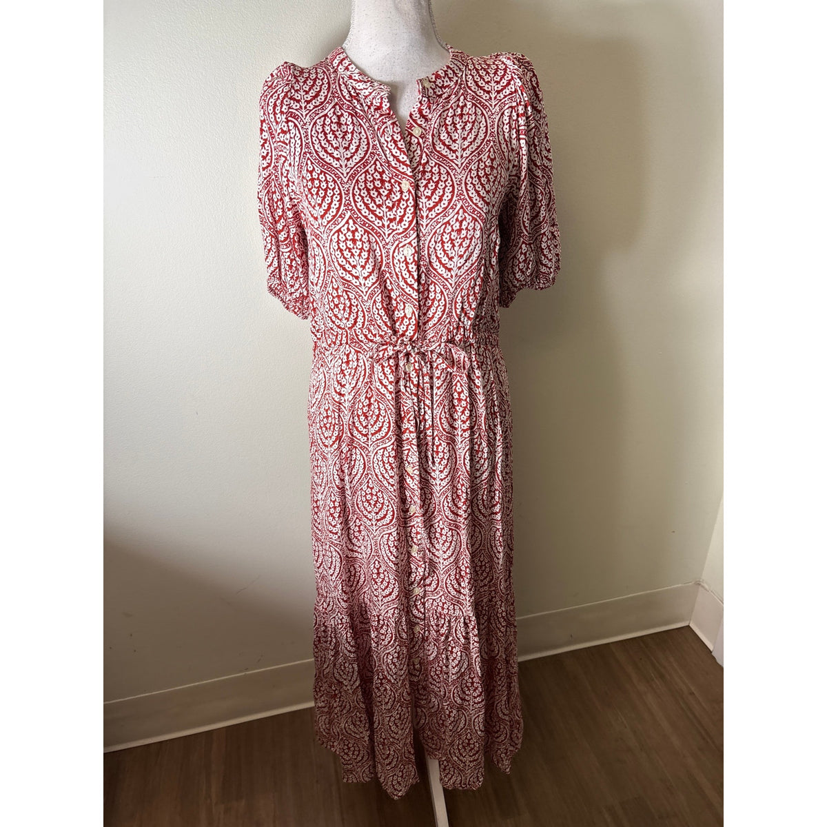 Emerson Fry / India Collection Red and white Block Print Maxi Dress Sz S