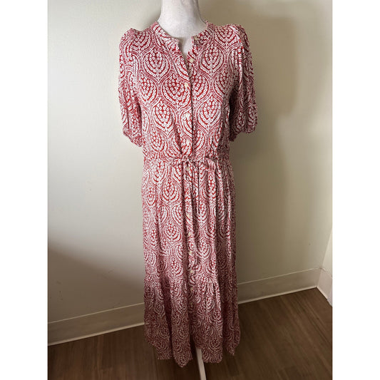 Emerson Fry / India Collection Red and white Block Print Maxi Dress Sz S
