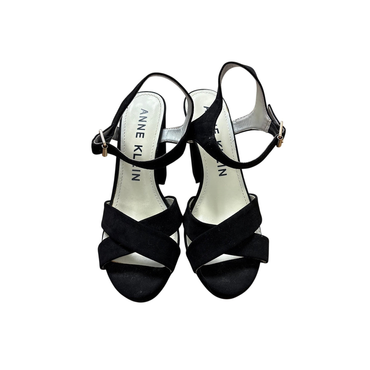 Anne Klein Black Suede Platform High Heel Sandal Sz 8