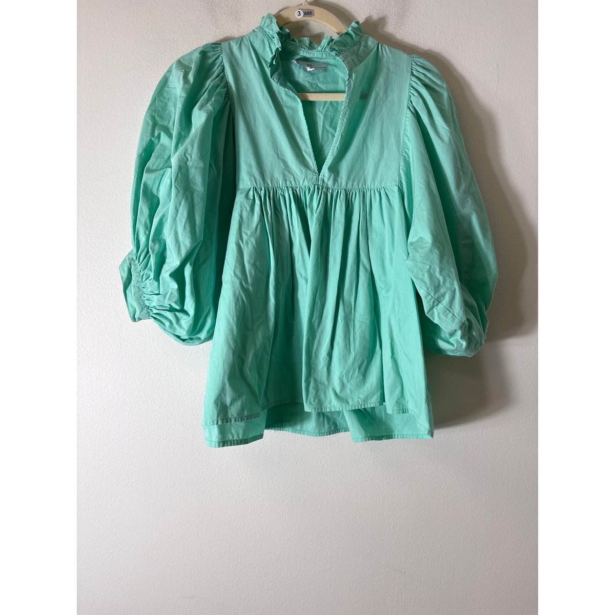 Never A Wallflower Mint Green 3/4 Puff Sleeve Cotton Top Sz M