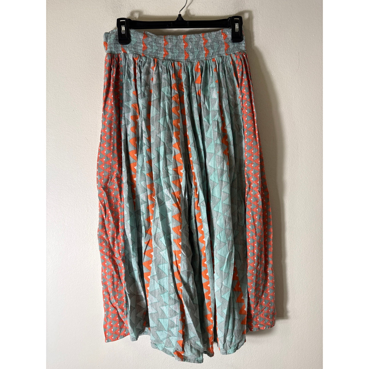 Feather Bone Green Orange Geo Cropped Wide Leg Flowy Pants sz S