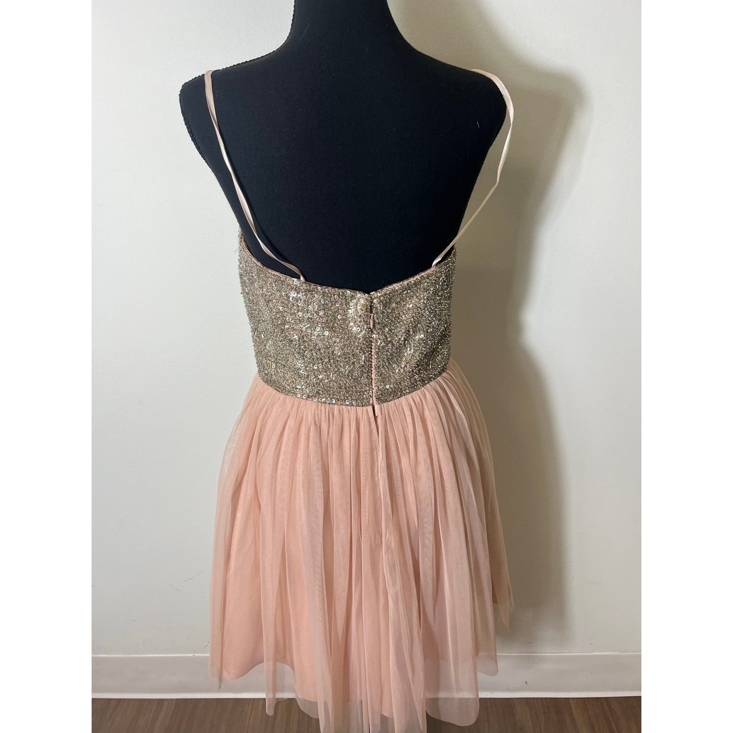 NWT Aiden Mattox Blush Pink Strapless Beaded Top Party Dress Sz 8