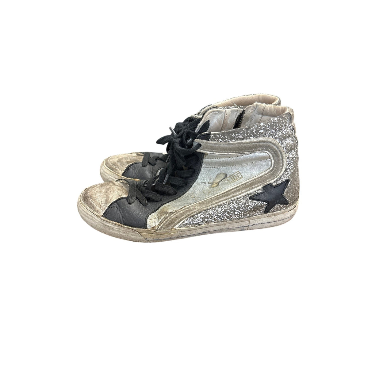 Golden Goose Black and Silver Glitter High Tops Sz 37