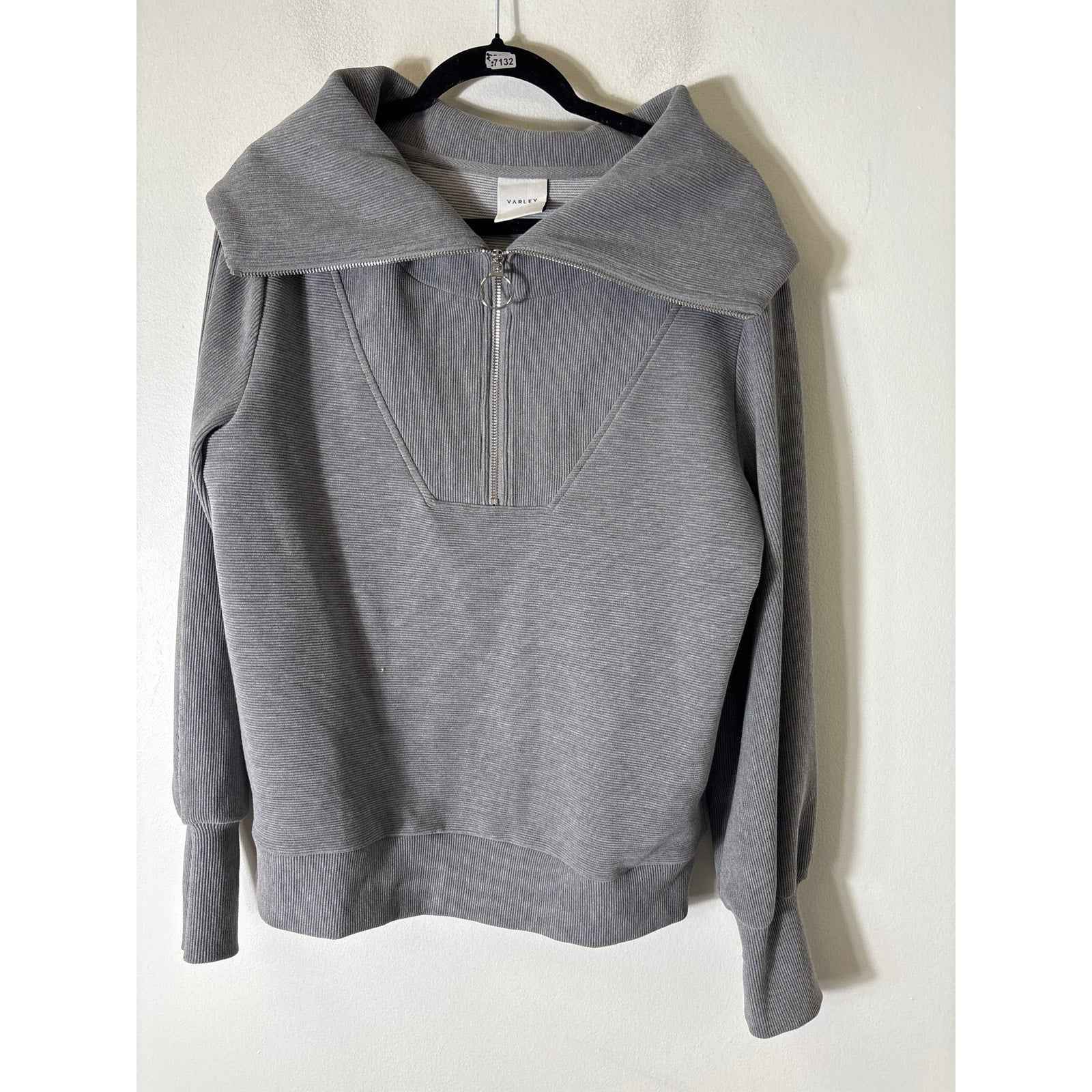 Varley Gray Ribbed Long Sleeve Half Zip Pullover Sz S