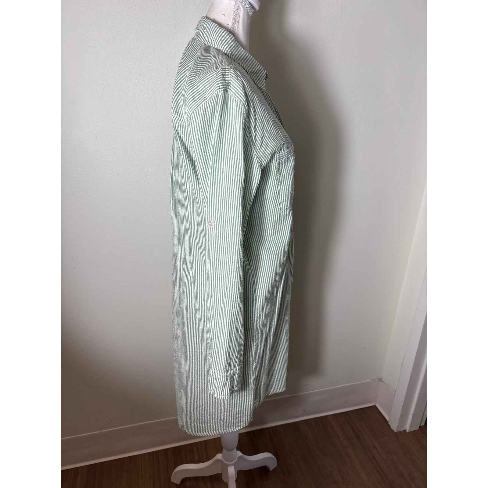 Roller Rabbit Green and White Stripe Long Cotton Midi Shirt Dress Sz S