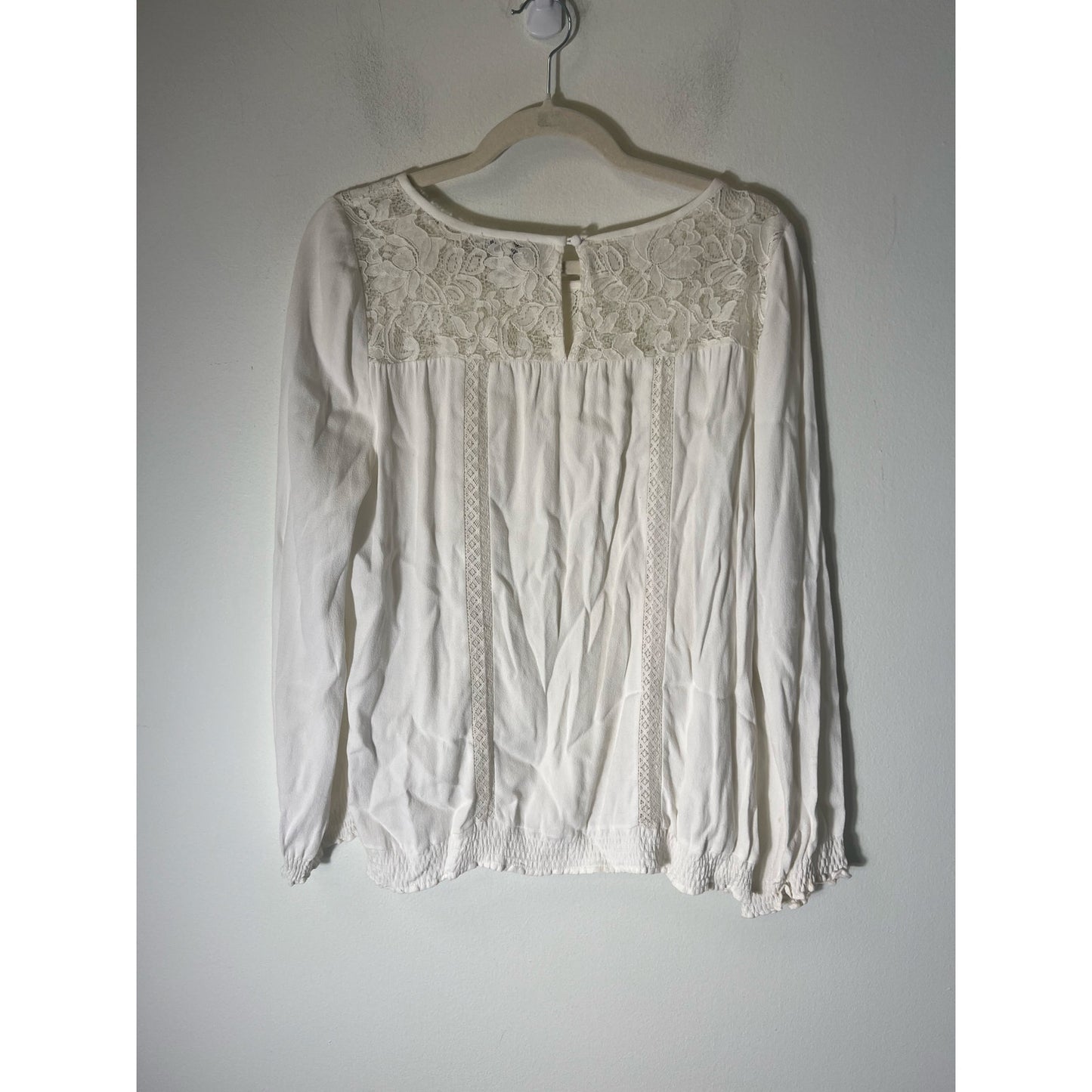 Joie White Lace Detail Long Sleeve Top Sz M