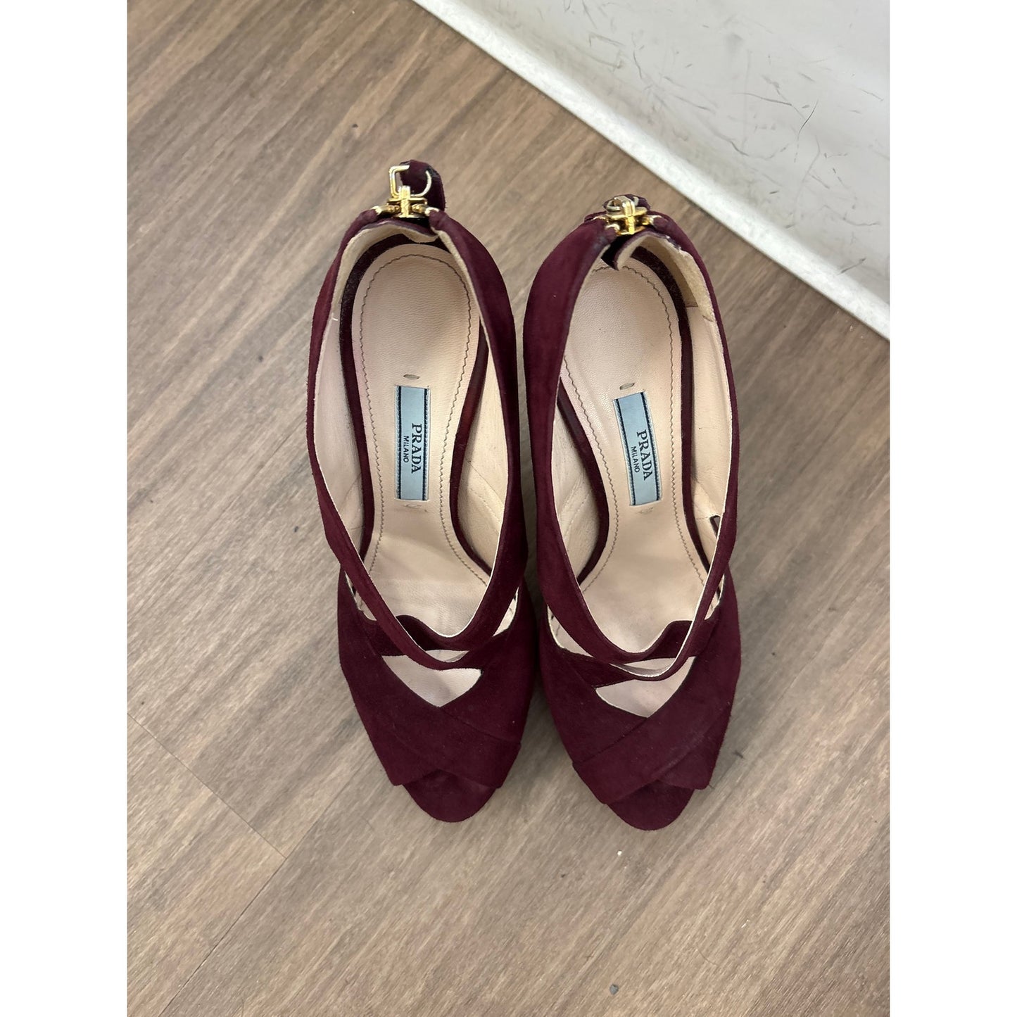 Prada Deep Purple Suede Peep Toe Platform Heel Sz 36