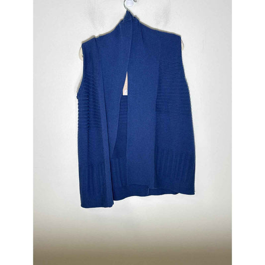 NWT Belford Blue Sleeveless Knit Ribbed Open Front Cardigan Sz M