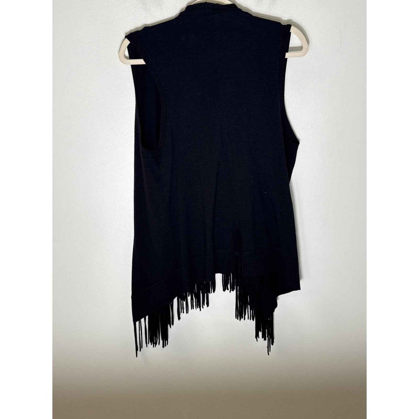 Central Park West Black Knit Sleeveless Fringe Cardigan Sz S