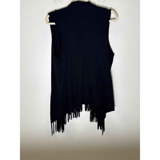 Central Park West Black Knit Sleeveless Fringe Cardigan Sz S