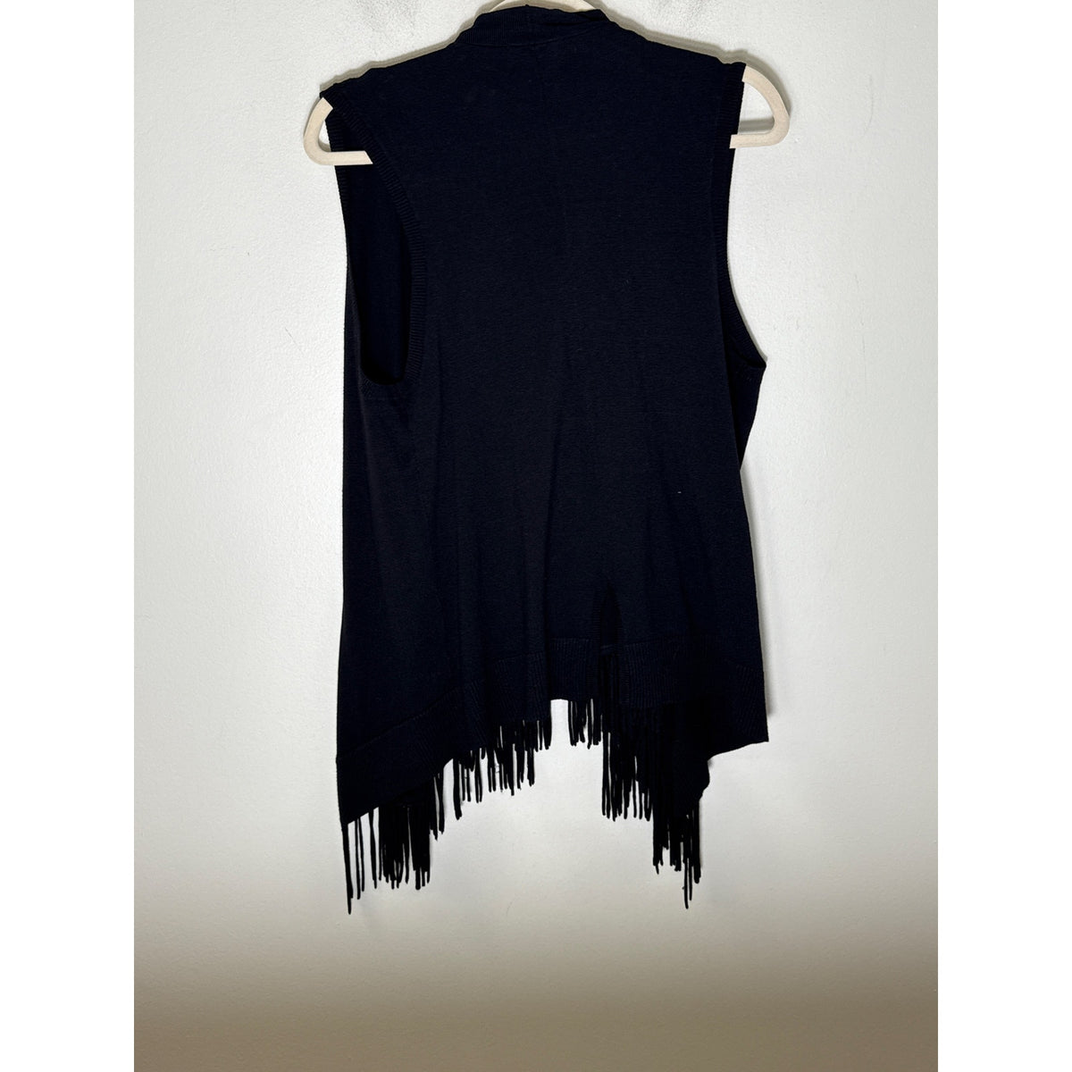 Central Park West Black Knit Sleeveless Fringe Cardigan Sz S