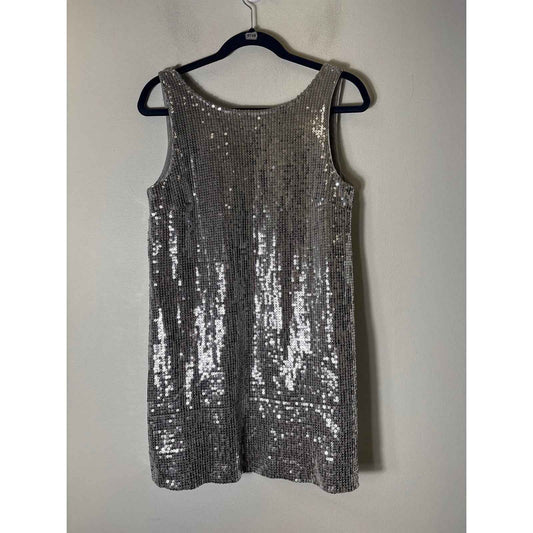 Free People Metallic Silver Sequin Sleeveless Mini Dress Sz 6