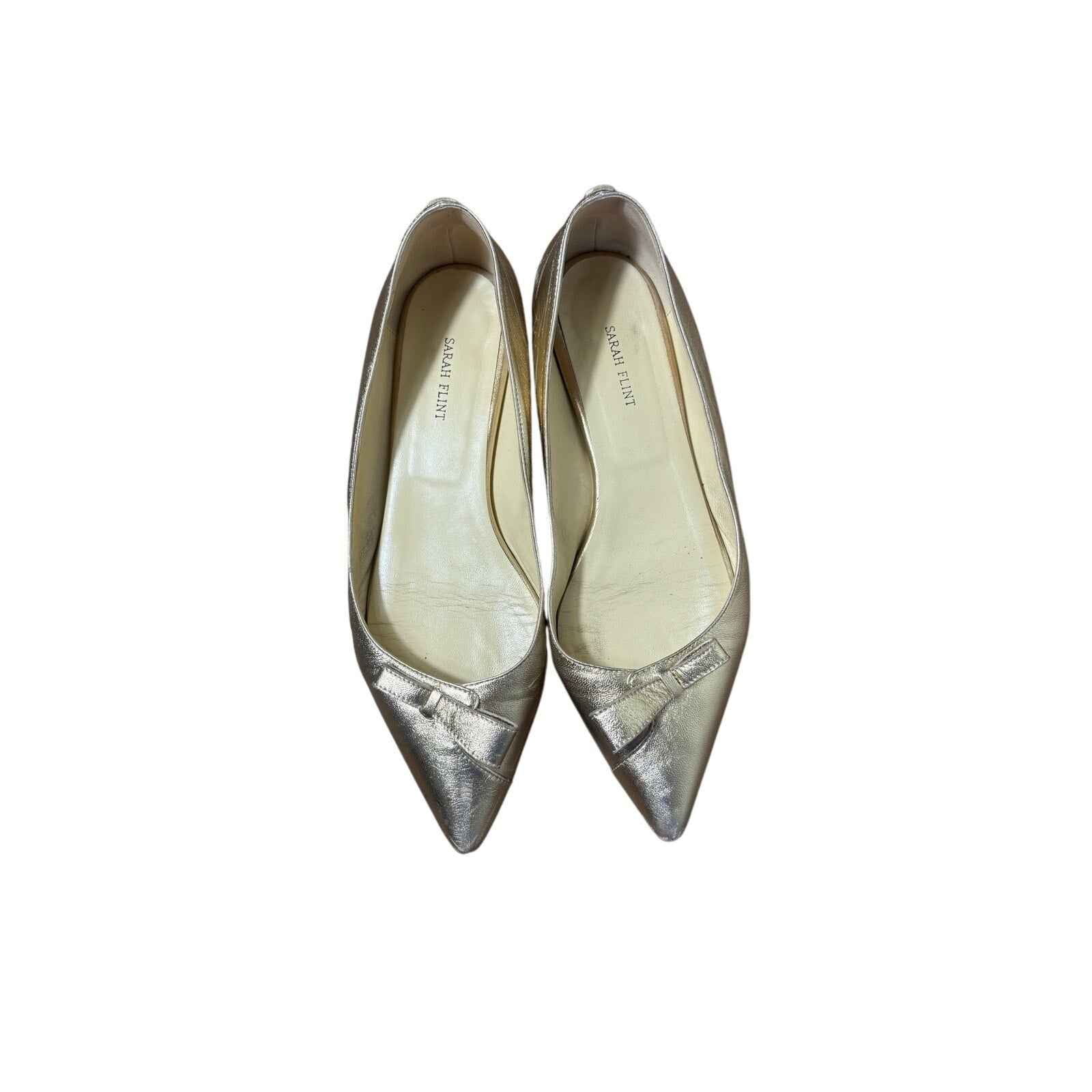 Sarah Flint "Natalie" Gold Pointed Toe Flats Sz 39.5 (9)