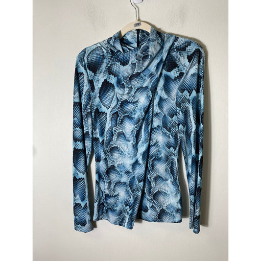 Elie Tahari Blue/Black Slinky Snake Print Top. Sz small