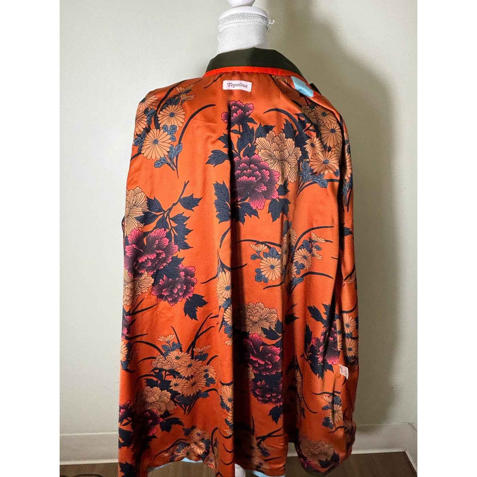 Topolina Boutique Dark Green Long Sleeve Cotton Poly Blend Open Midi Coat Sz