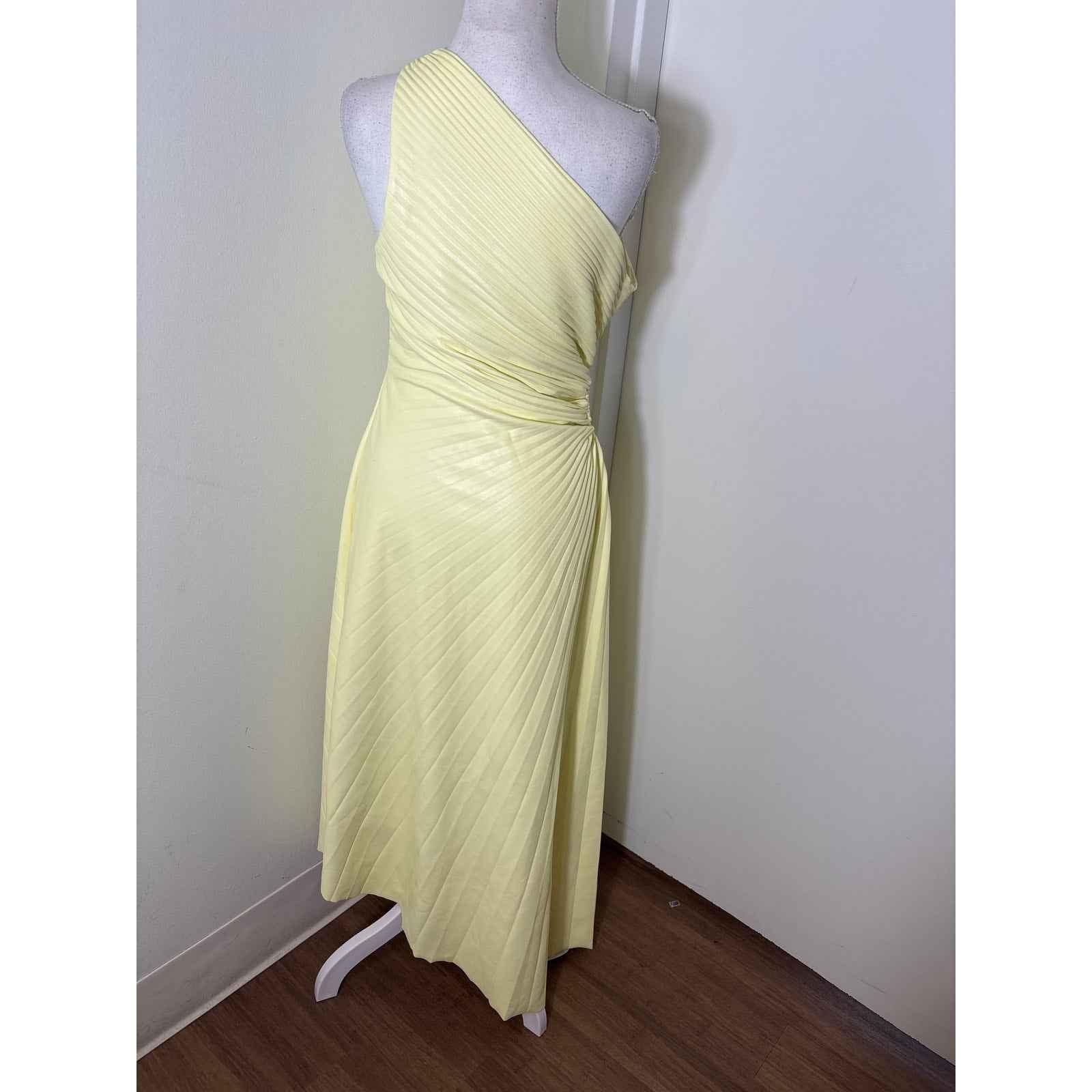 A.L.C. Butter Yellow Faux Leather One Shoulder Aysmmetrical Maxi Sz 10