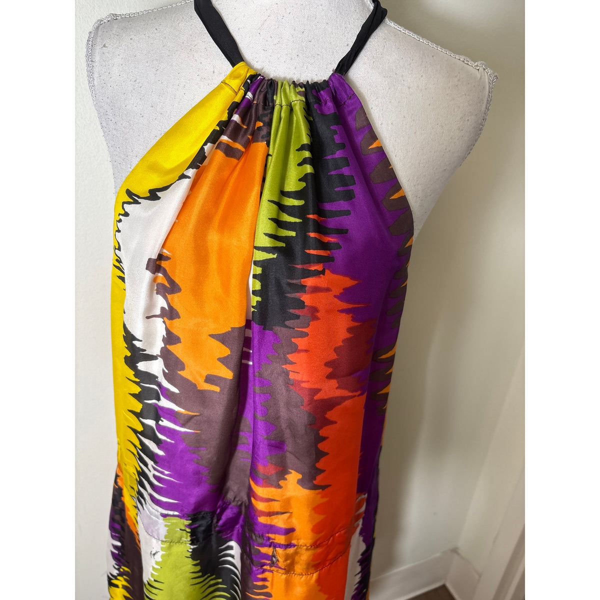 Trina Turk Multicolor Sleeveless Silk Halter Style Knee Length Dress Sz 8