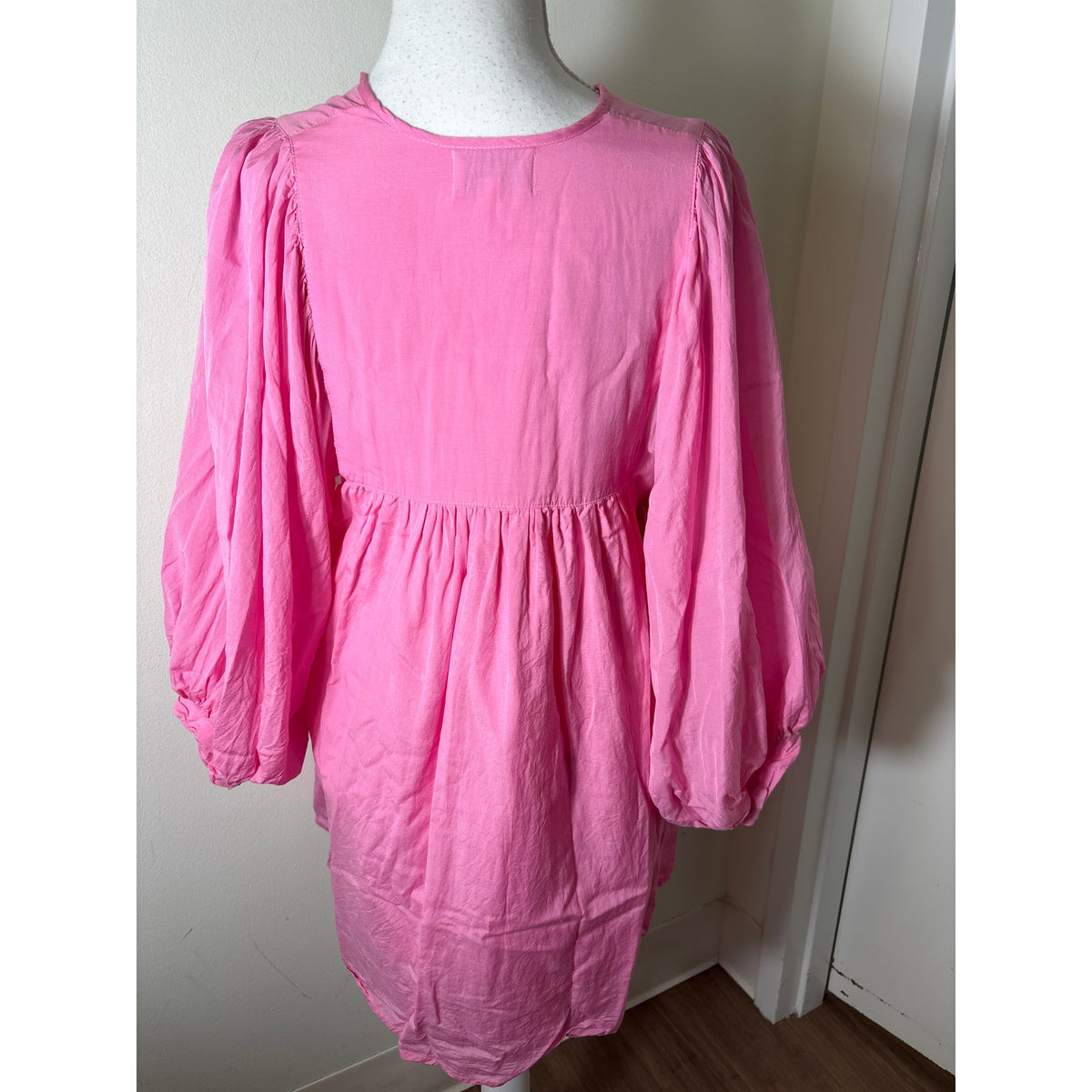 Mille Pink 3/4 Puff Sleeveless Cotton Mini Dress Sz