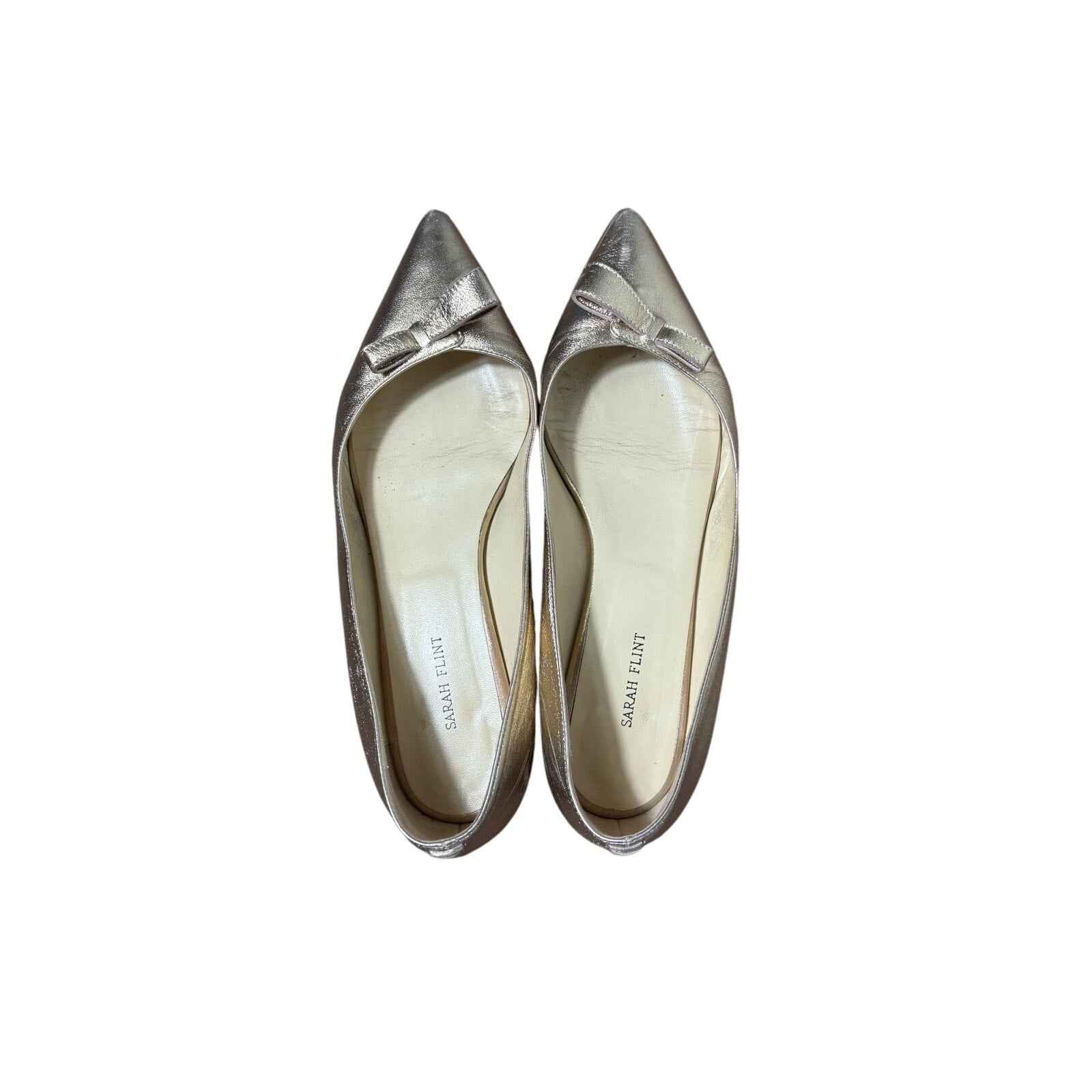 Sarah Flint "Natalie" Gold Pointed Toe Flats Sz 39.5 (9)
