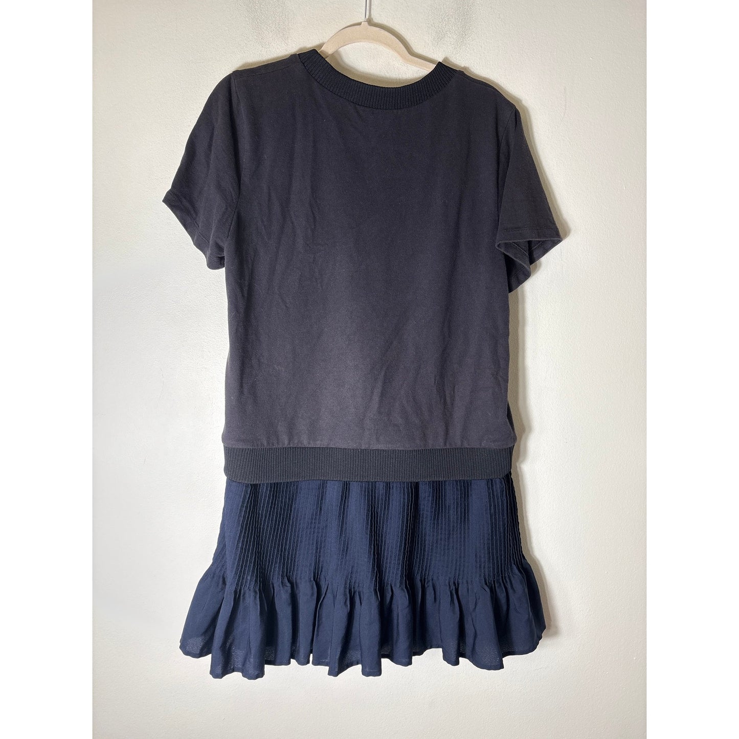 Athe Black Navy Mixed Media Short Sleeve Knee Length Dress Sz 36