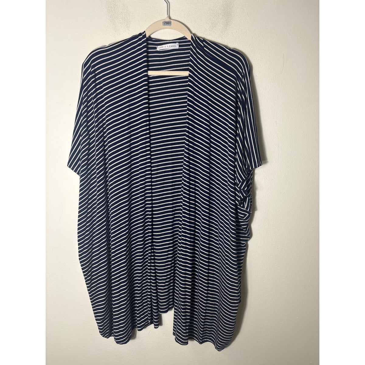 Chris & Carol Navy and White Stripe Cap Sleeve Cardigan Wrap One Size