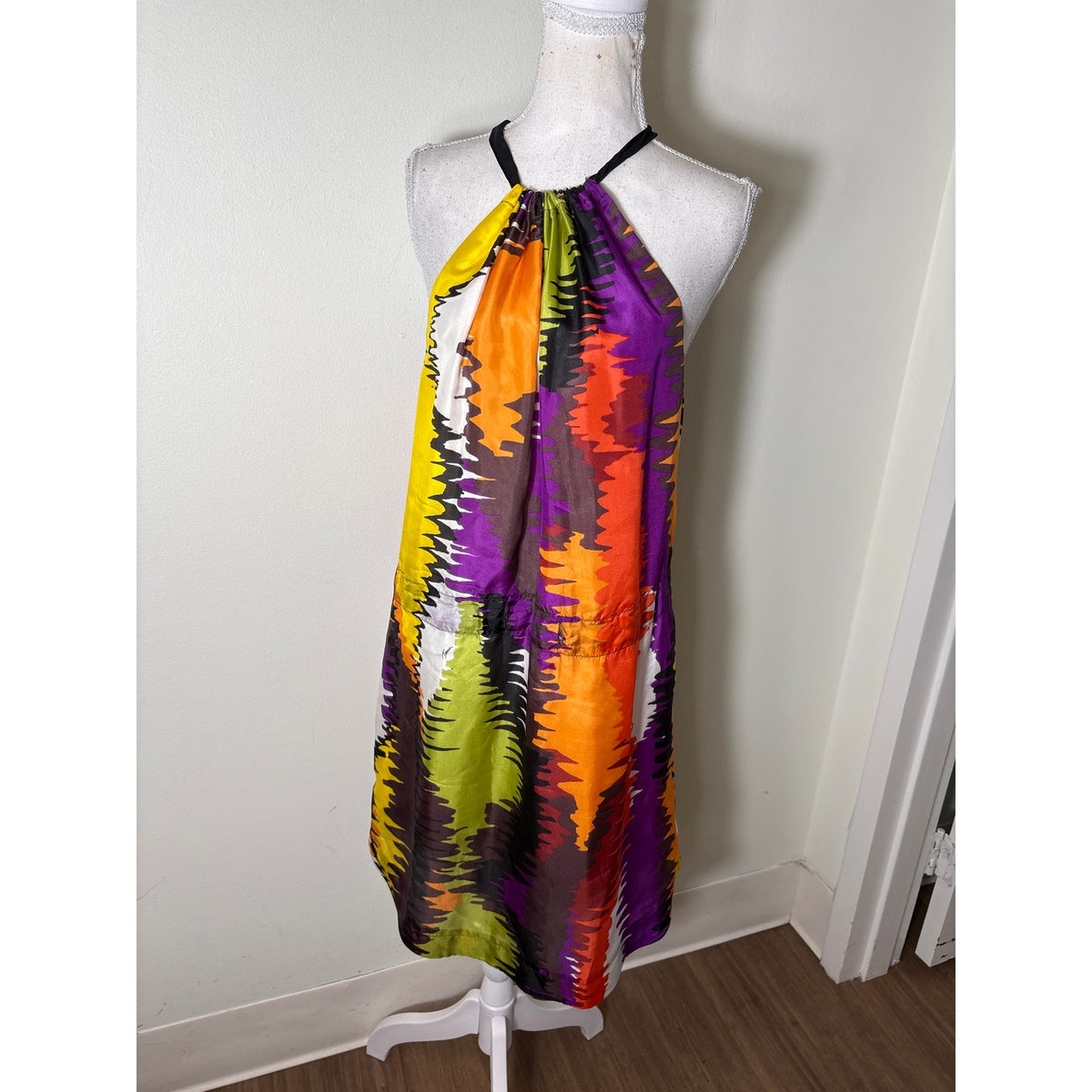 Trina Turk Multicolor Sleeveless Silk Halter Style Knee Length Dress Sz 8