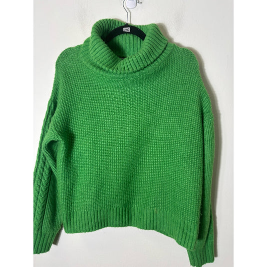 Something Navy Kelly Green Long Sleeve Cable Turtle Neck Sweater Sz M
