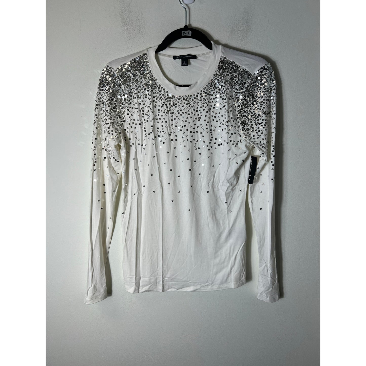 NWT International Concepts White Long Sleeve Sequenced Top Sz S