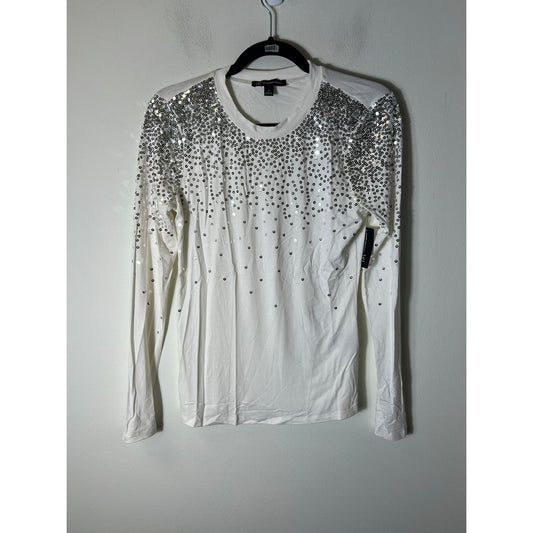 NWT International Concepts White Long Sleeve Sequenced Top Sz S