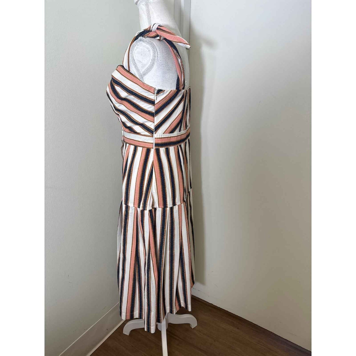 Gianni Bini Multicolor Stripe A Line Midi Button Up Dress Sz M
