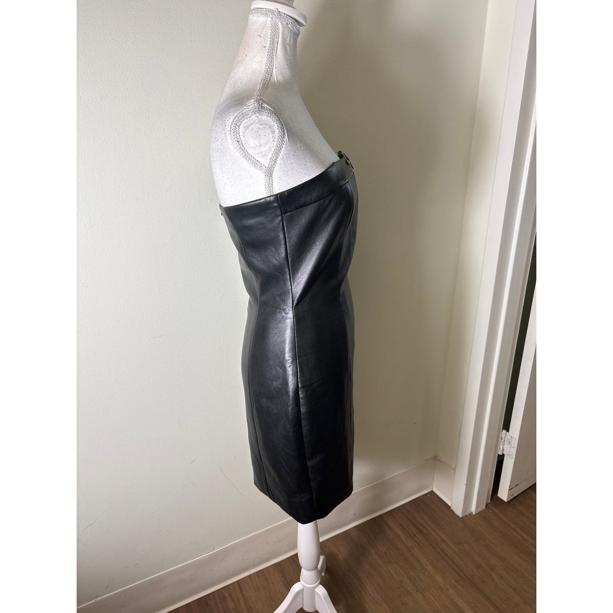 Amanda Uprichard Black Faux Leather Buckle Mini Dress Sz S