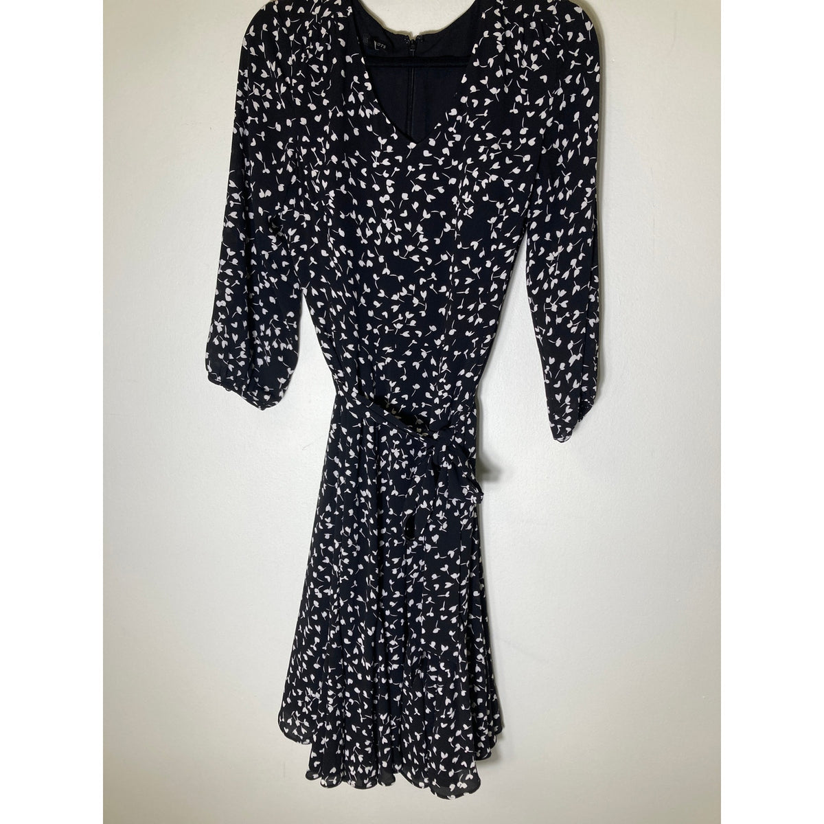 Talbots Black White Floral Print Long Sleeve Knee Length Dress Sz 6