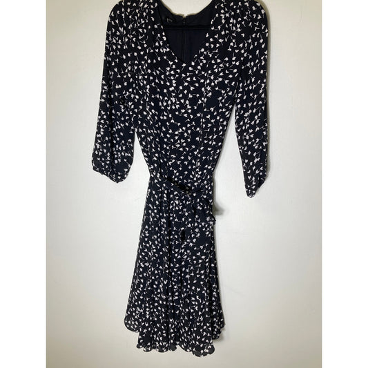 Talbots Black White Floral Print Long Sleeve Knee Length Dress Sz 6