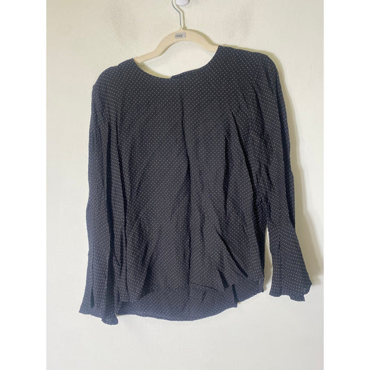 Ann Taylor Black White Polka Dot Long Flair Sleeve Top Sz M