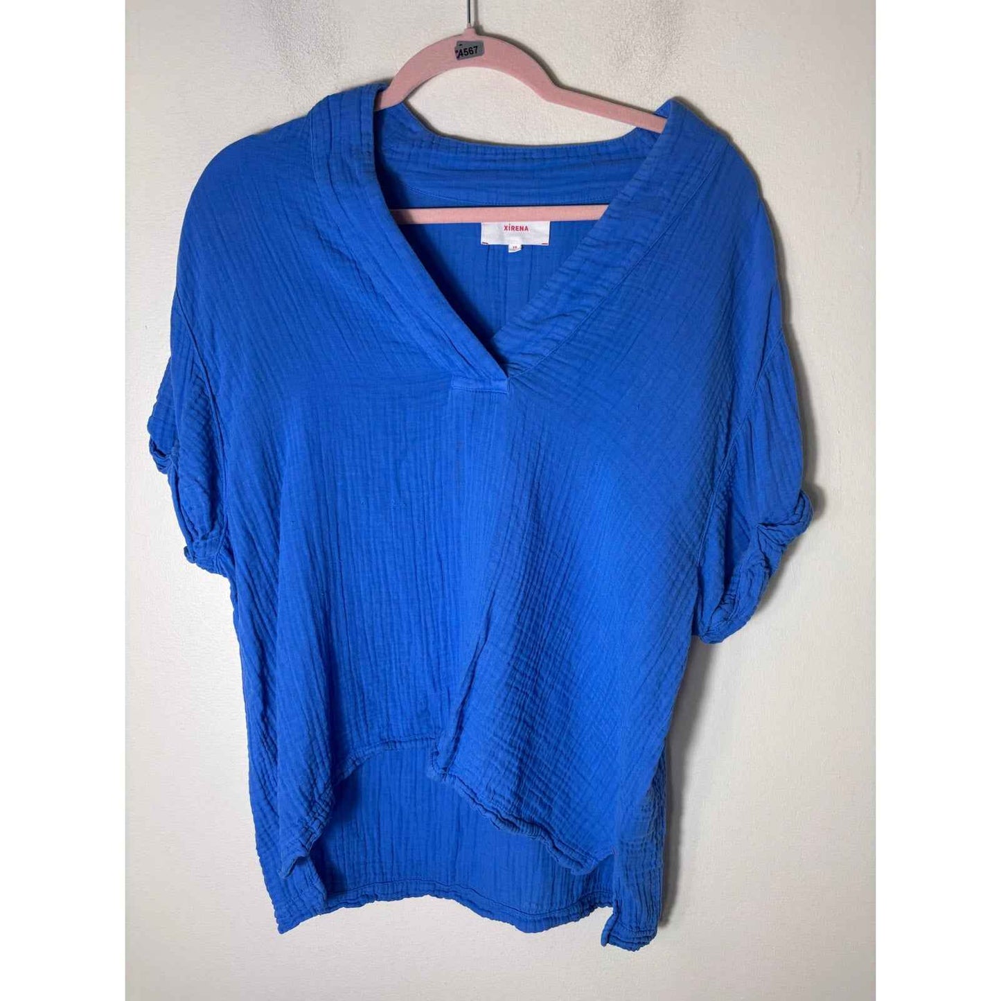 Xirena Blue Cap Sleeve V-Neck Cotton Gauze Shirt Sz XS