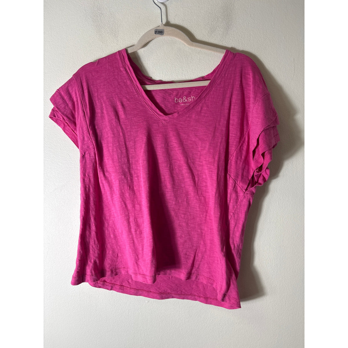 ba&sh Hot Pink Short Sleeve V-Neck Tee Shirt Sz S