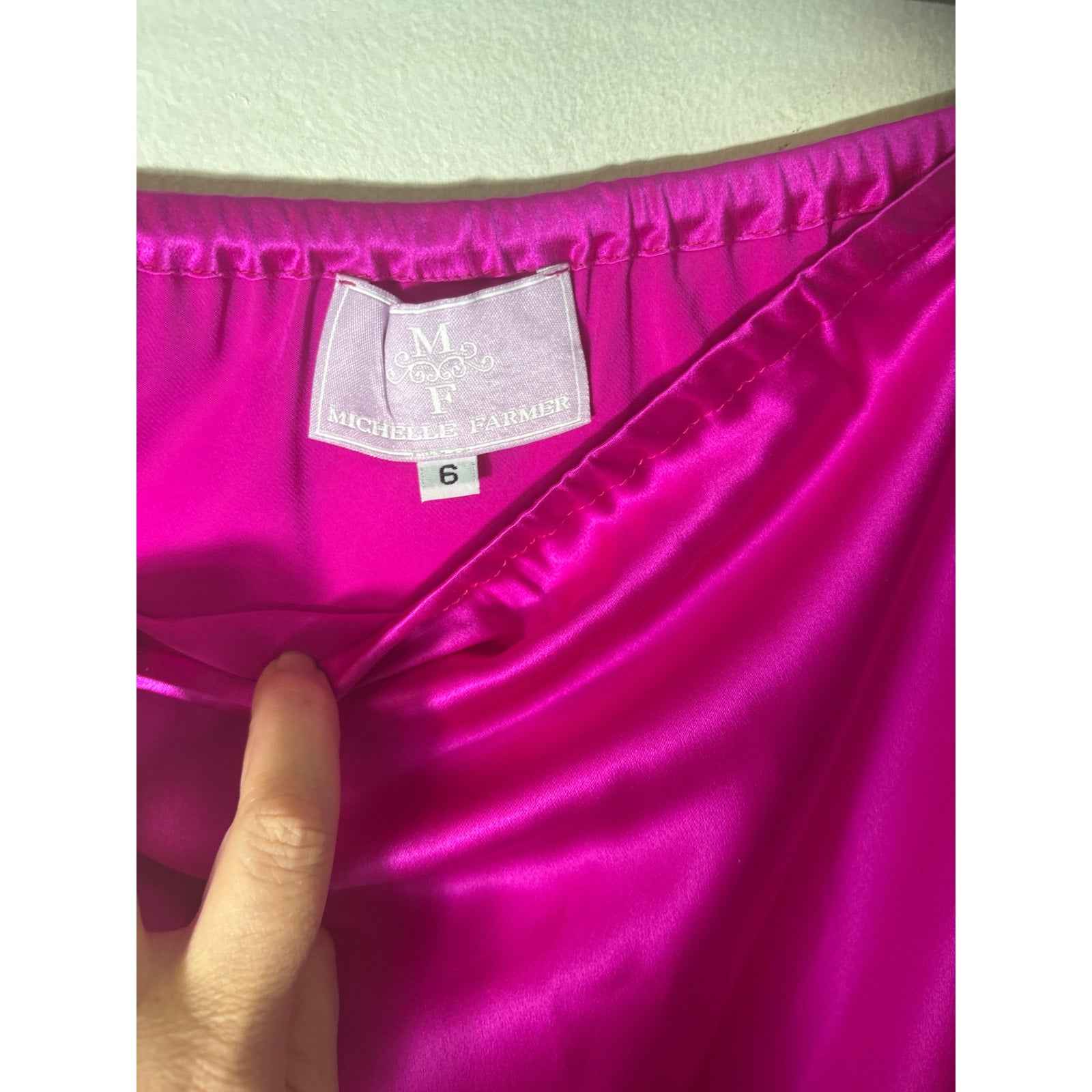 Michelle Farmer Pink Satin Charmeuse Midi Skirt Sz 6