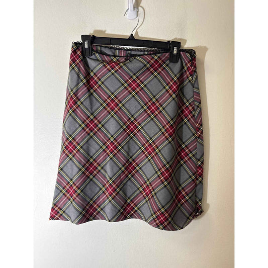 MNG (Mango) Gray and Red Plaid Knee Length Skirt Sz 6