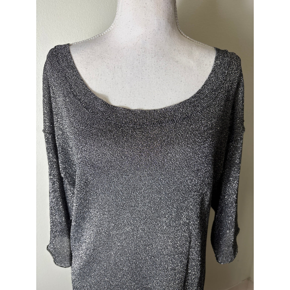 Ella Moss Black/Silver Metallic Short Sleeve Top Sz S