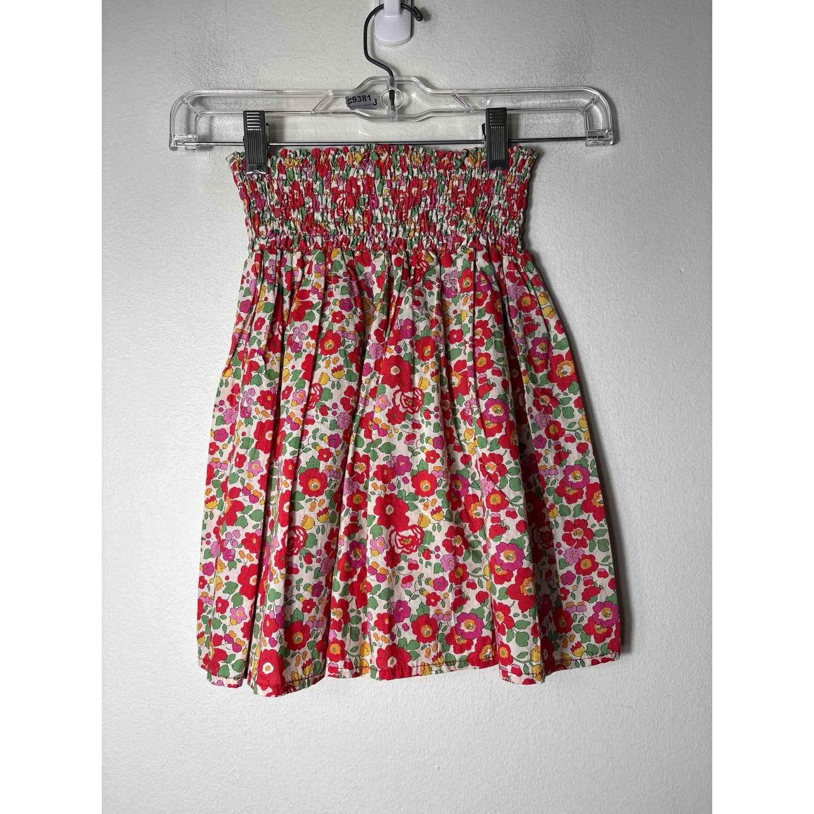 Kids Madamoiselle Hortense Red Floral Elastic Smock Waist Sk fits like a 12Kids