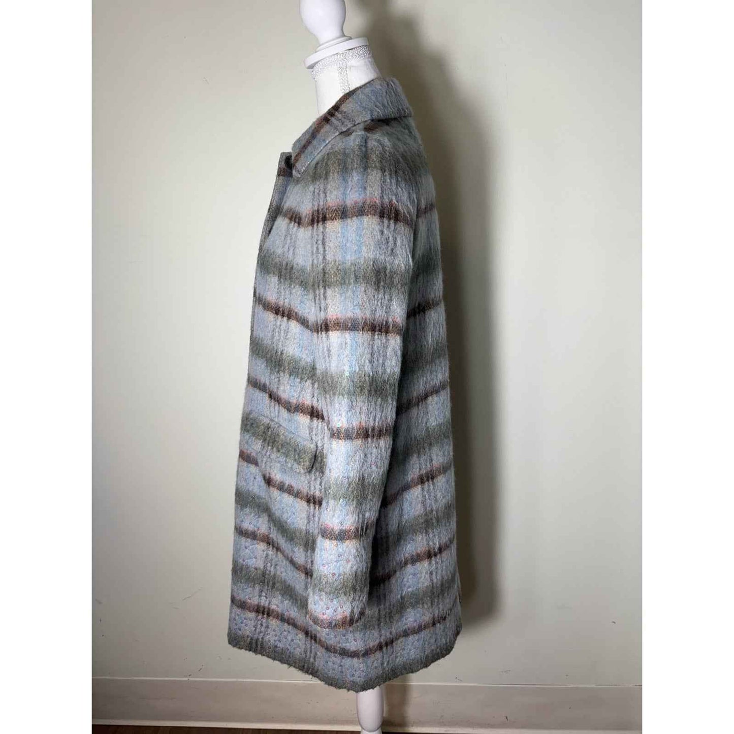 Twin Set Simona Barbieri Blue Plaid Long Sleeve Coat Sz XS