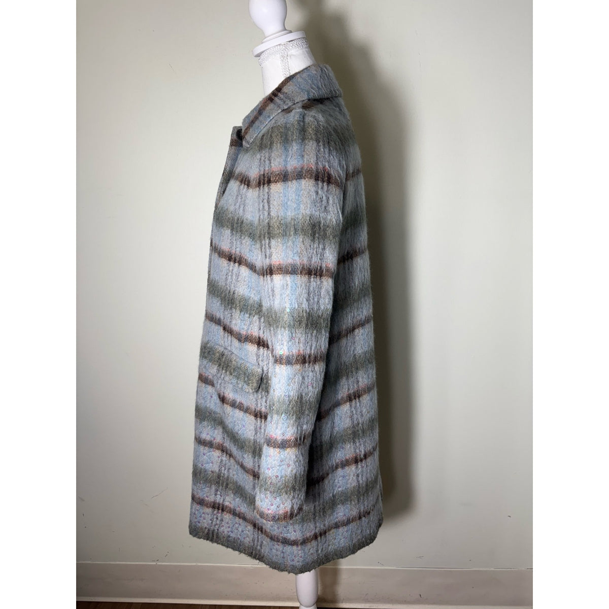 Twin Set Simona Barbieri Blue Plaid Long Sleeve Coat Sz XS
