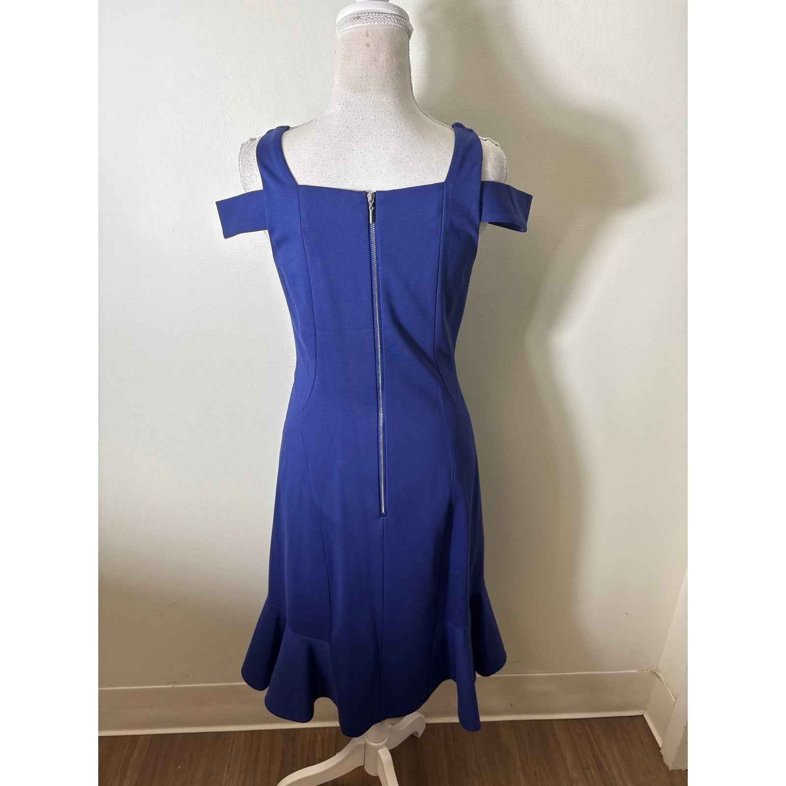 Rebecca Taylor Blue Cold Shoulder Fitted Flare Cocktail Dress Sz 4